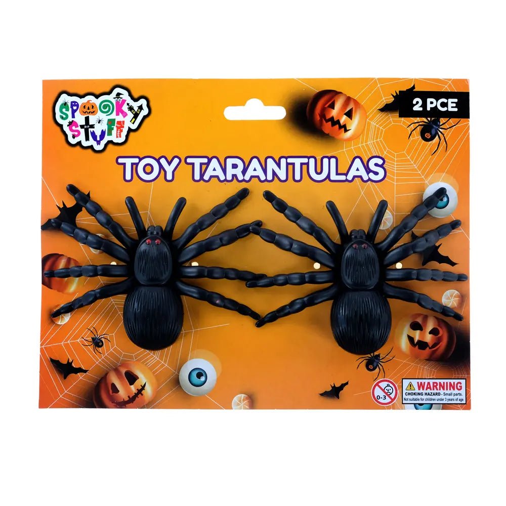 2 Black Fake Spiders 11cm Tarantula Halloween Decorations - Party Owls