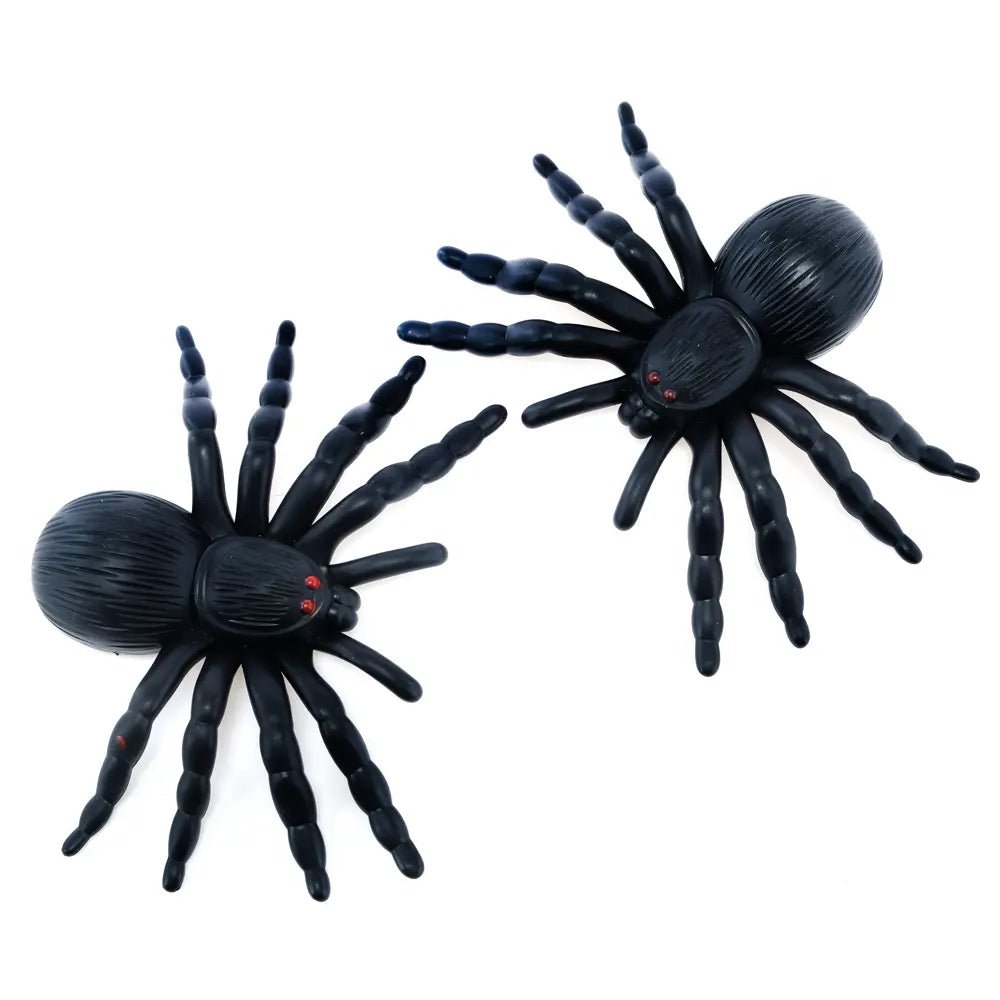 2 Black Fake Spiders 11cm Tarantula Halloween Decorations - Party Owls