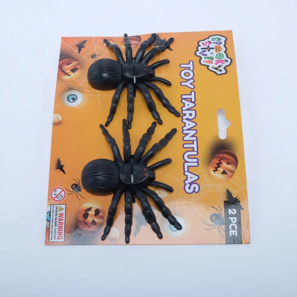 2 Black Fake Spiders 11cm Tarantula Halloween Decorations - Party Owls