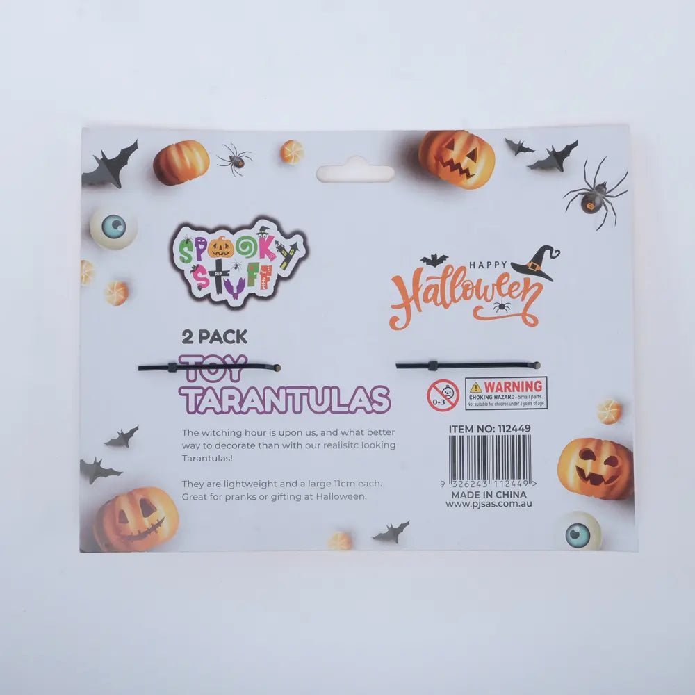 2 Black Fake Spiders 11cm Tarantula Halloween Decorations - Party Owls