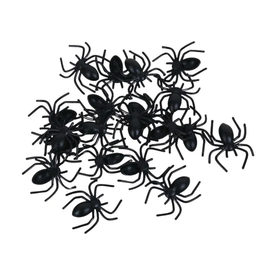 20 Fake Plastic Spiders 3.3cm Halloween Decorations - Party Owls
