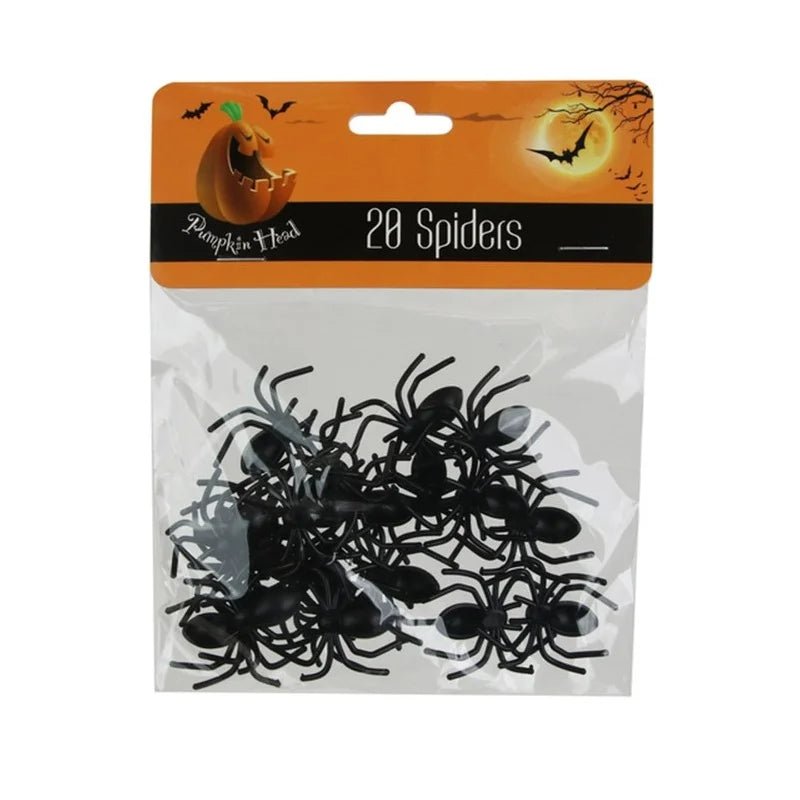 20 Fake Plastic Spiders 3.3cm Halloween Decorations - Party Owls