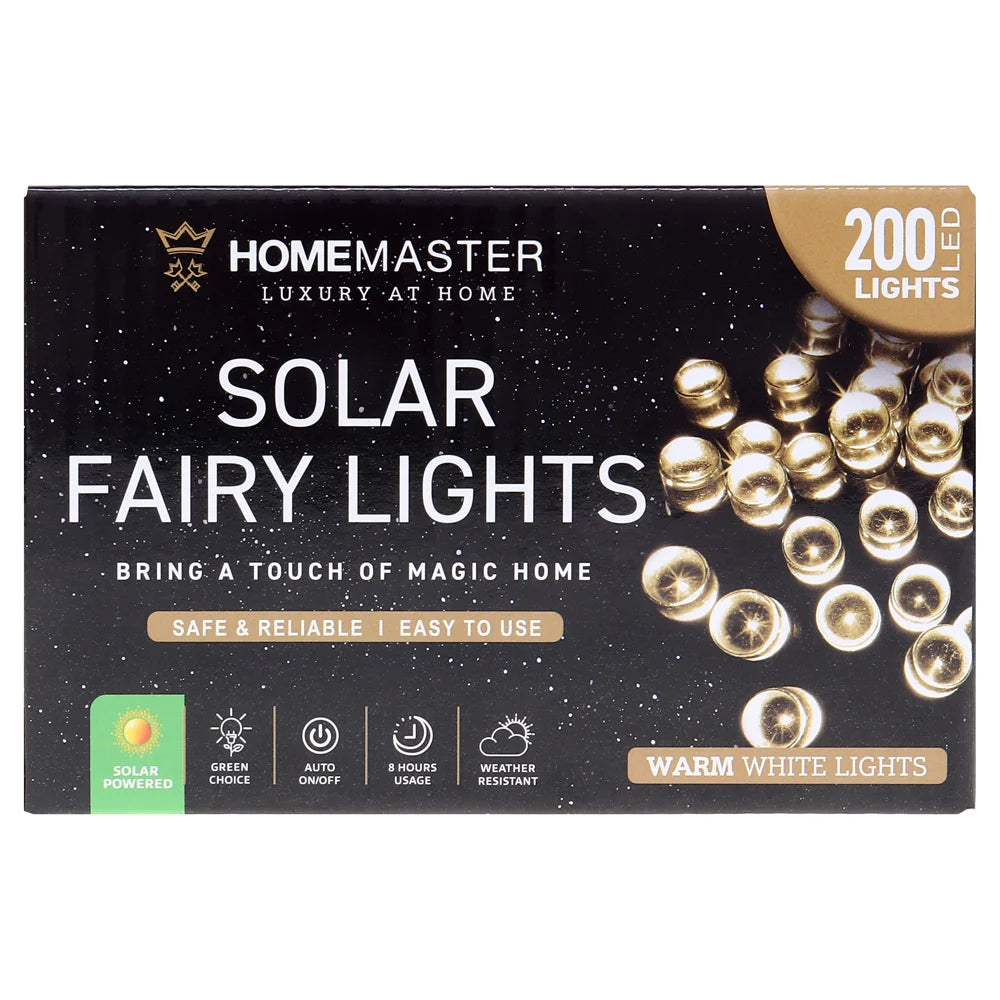 Solar 200 Warm White LED Fairy Lights 13.5M Total Length