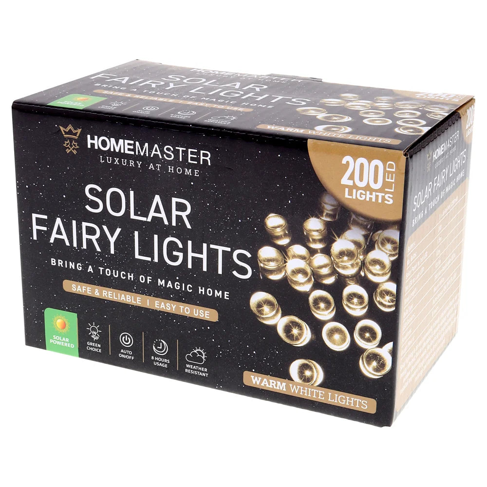 Solar 200 Warm White LED Fairy Lights 13.5M Total Length