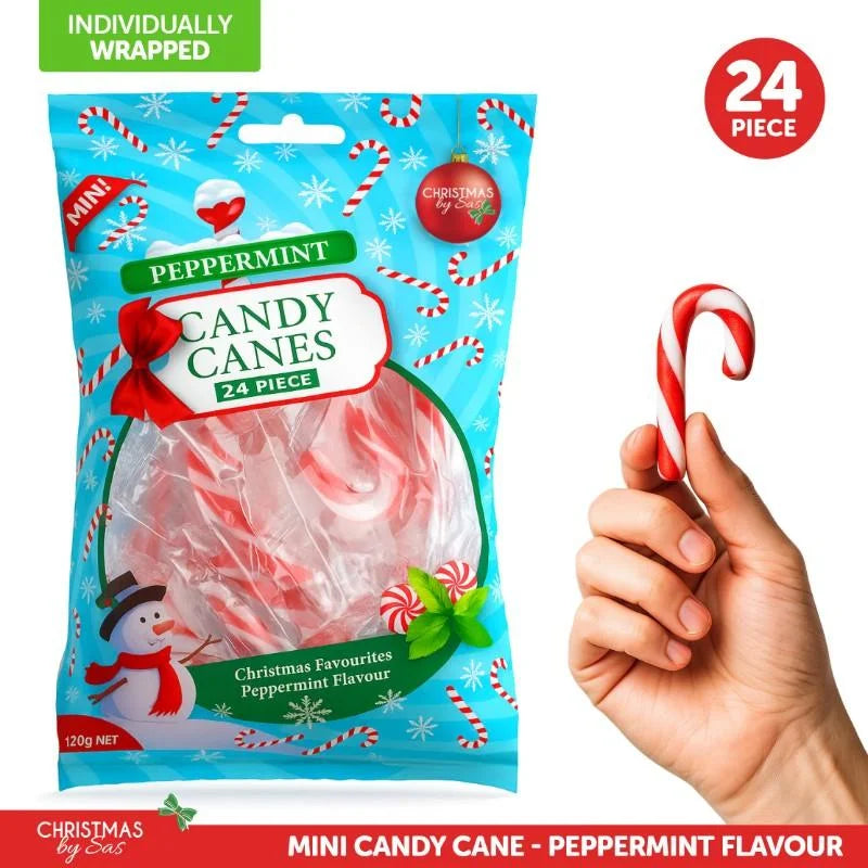 Mini Peppermint Candy Canes 120g Bag 24pcs Red & White Striped