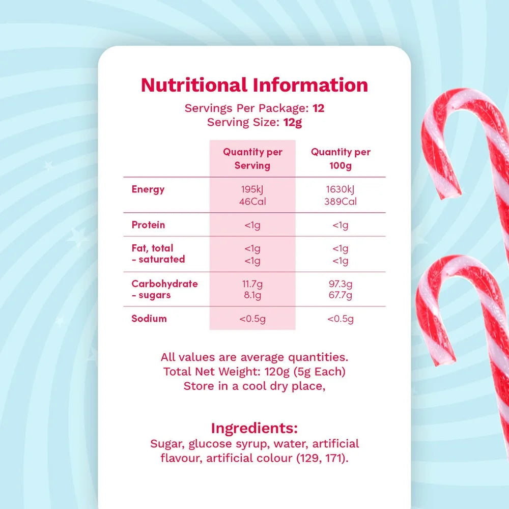 Peppermint Candy Canes 144g Bag 12pcs Red & White Striped