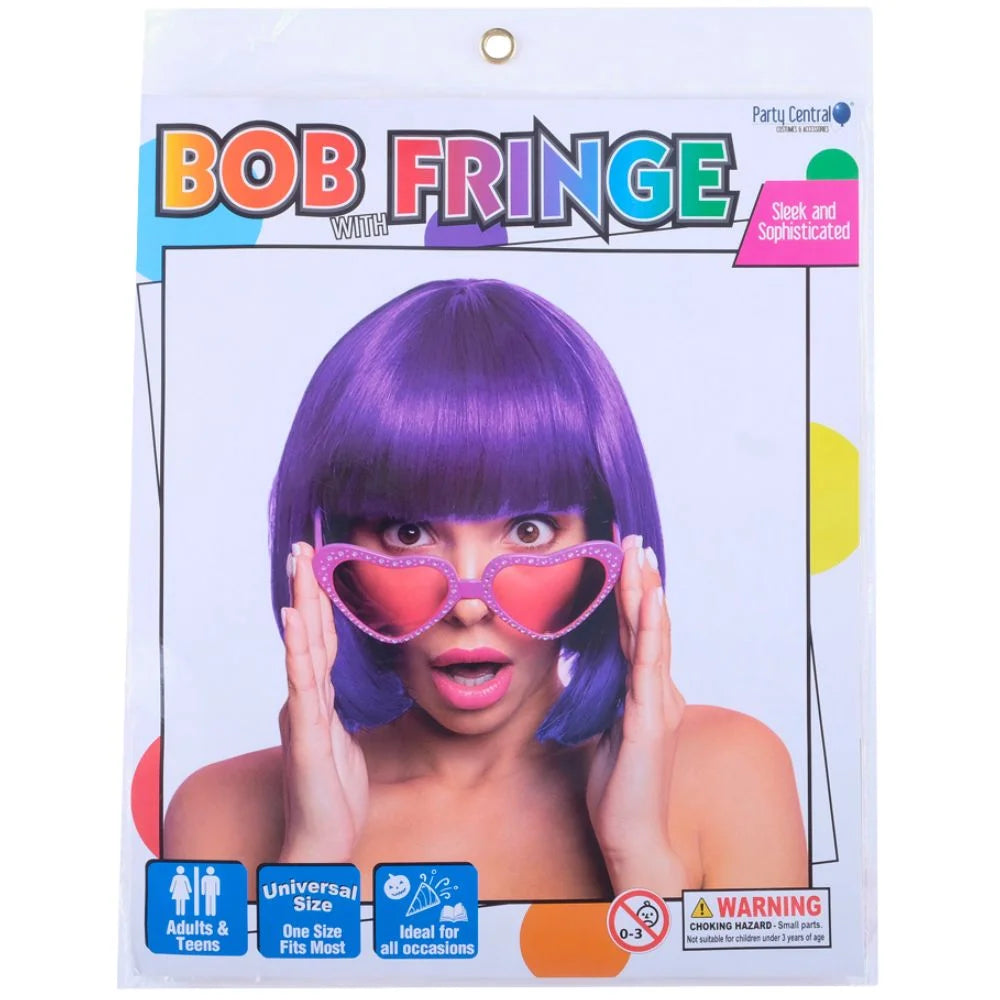 Purple Short Bob Wig With Fringe
