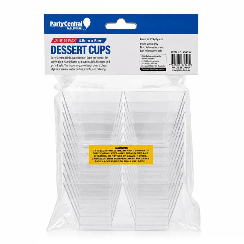 Clear Mini Square Dessert Cups 50ml 20pcs (4.8cm x 5cm)