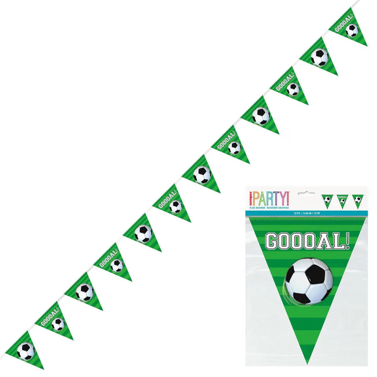 3D Soccer Bunting Flag Banner 3.65m (12') - Party Owls