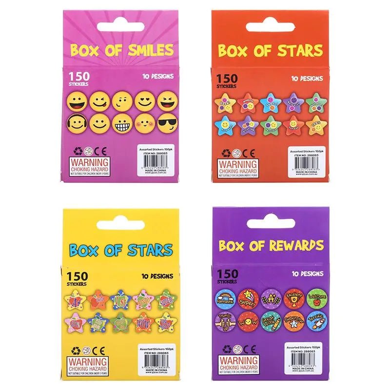 4 Assorted Sticker Boxes (600 Stickers) Fun / Teacher Packs - Party Owls