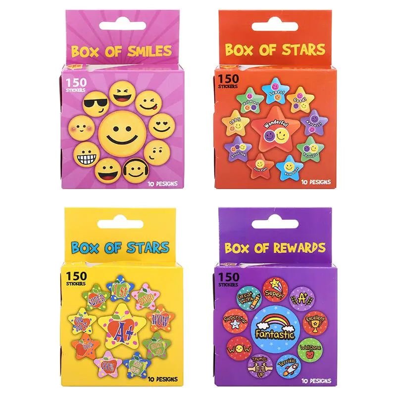 4 Assorted Sticker Boxes (600 Stickers) Fun / Teacher Packs - Party Owls
