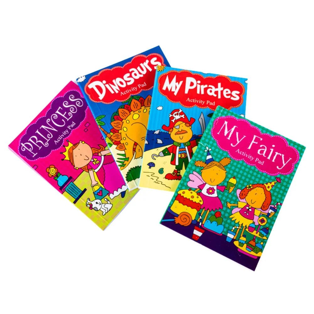 4 Colouring & Activity Books A6 Dinosaur Princess Fairy Pirates - Party Owls