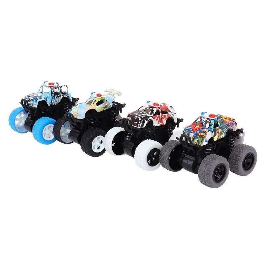 4 Friction Monster Trucks 4WD 8.5 x 8 x 7.5cm White Black Blue Grey - Party Owls