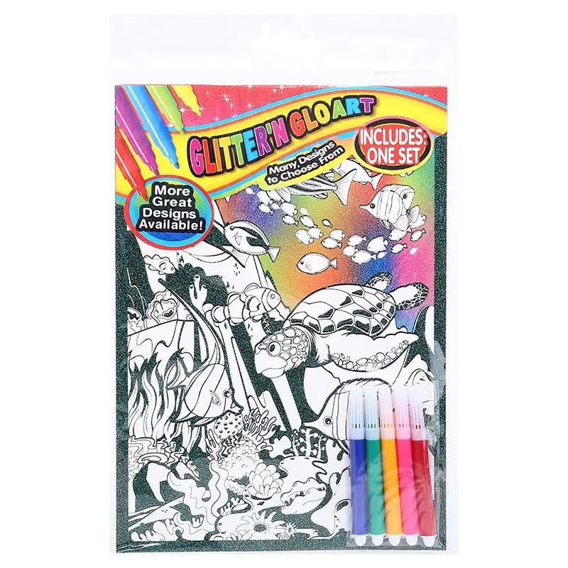 4 Glitter Colouring Art Sets With 20 Markers Assorted Designs - Party Owls