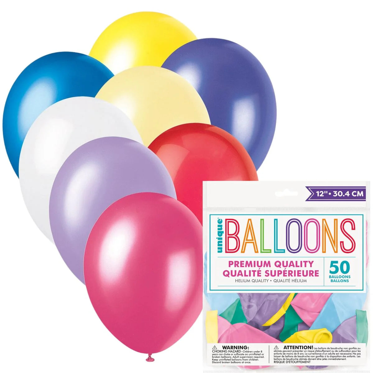 Premium Pearl Assorted Latex Balloons 30cm (12") 50pcs Bulk Pack