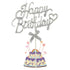Silver Happy Birthday Cake Topper With Bow 12cm x 20cm