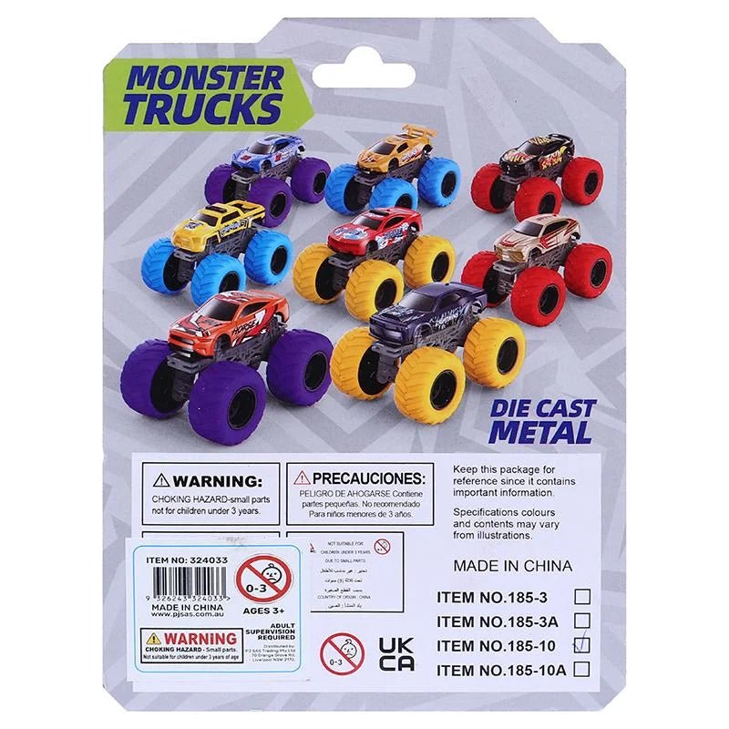 8 Monster Trucks 10 x 6.5 x 6cm Die Cast Metal - Party Owls