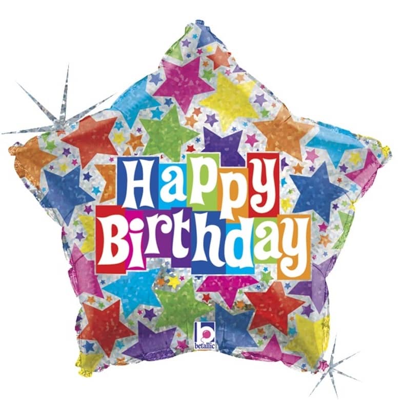 Happy Birthday Holographic Foil Balloon 48cm (19") Star Shape Multi-coloured