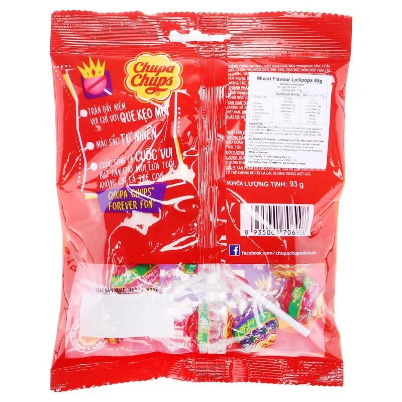 Chupa Chups Lollipop Classic 93g Bag 10pcs Assorted Flavours