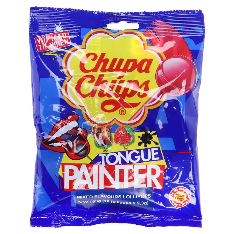 Chupa Chups Lollipop Tongue Painter 93g Bag 10pcs Cola & Strawberry Flavours