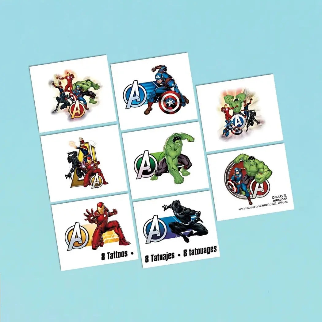 Marvel Avengers Temporary Tattoos 8pcs (1 Sheet) Party Favours Powers Unite
