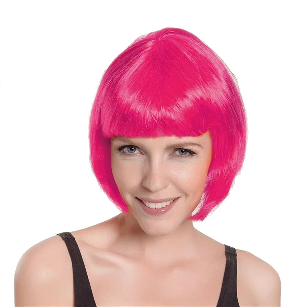 Hot Pink Short BOB Wig With Fringe