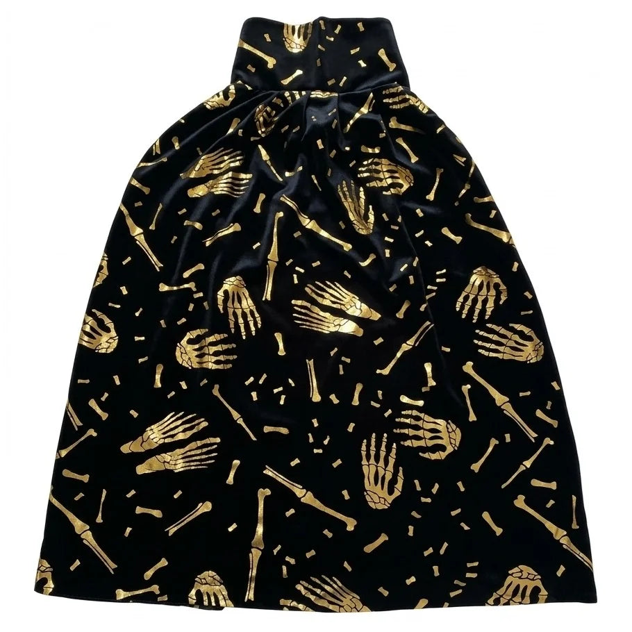 Kids Black & Gold Halloween Cape 70cm Skeleton Bone Print