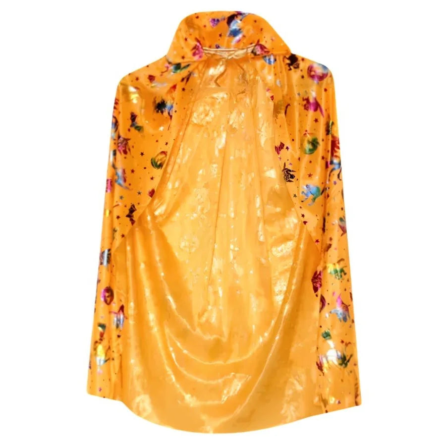 Kids Orange & Multicolour Halloween Witch Cape 75cm Witches Pumpkins Bats Print
