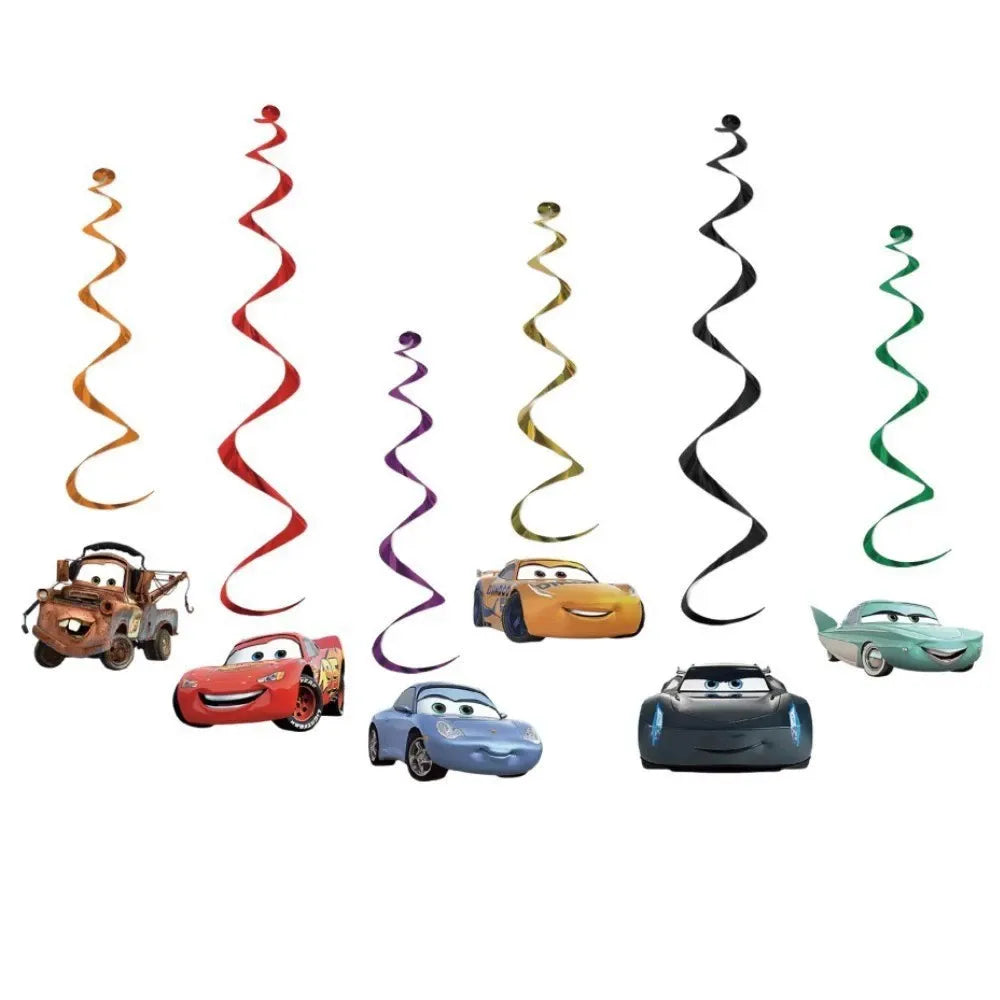 Cartoon Racing Cars Hanging Swirl Decorations 6pcs