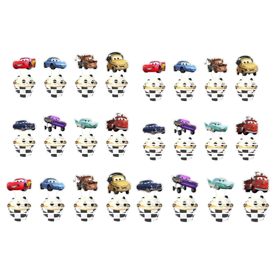 Cartoon Racing Cars Cake Topper & Cupcake Toppers 25pcs