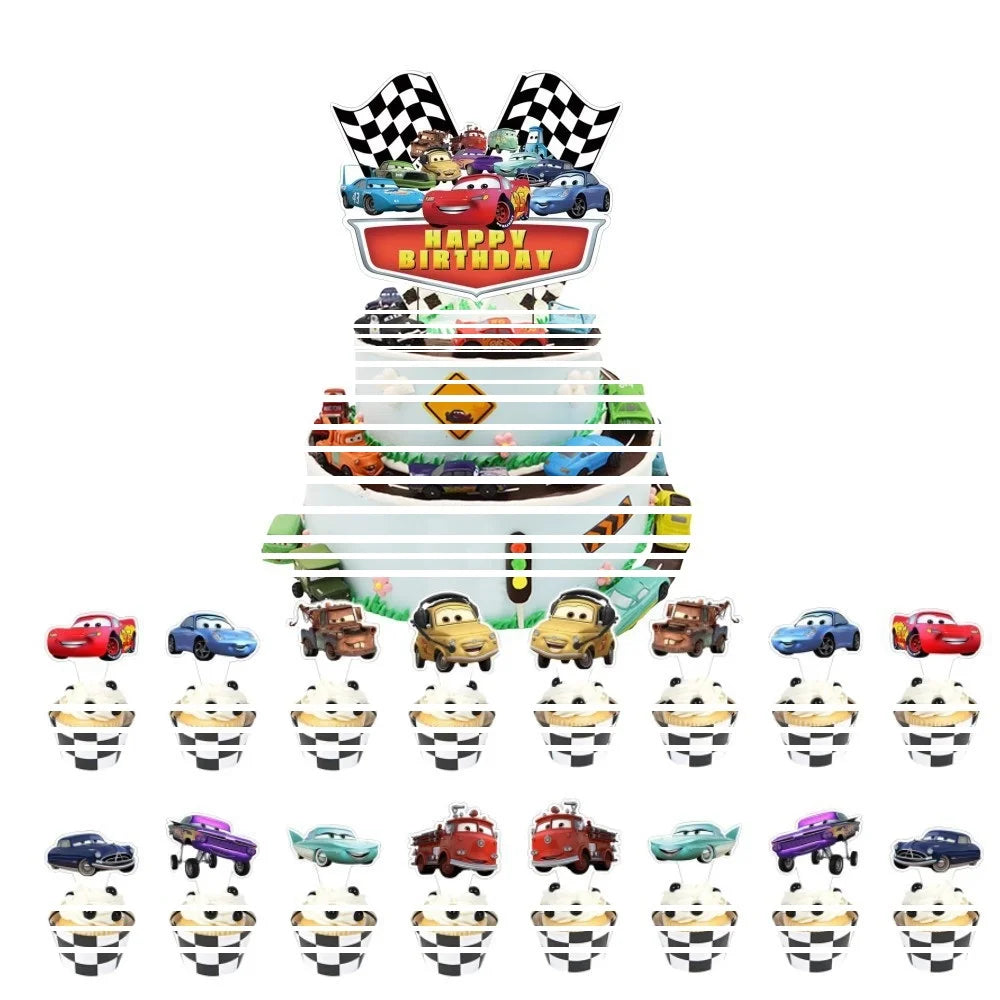 Cartoon Racing Cars Cake Topper & Cupcake Toppers 25pcs