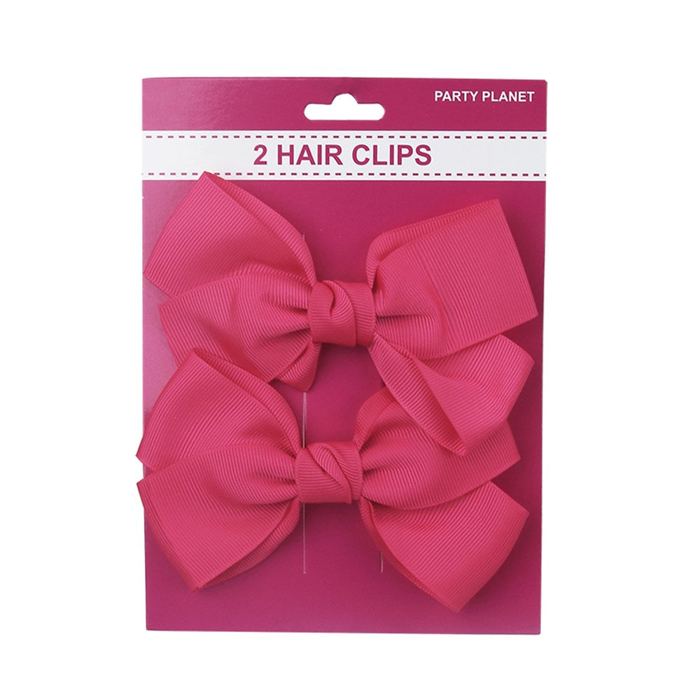 Hot Pink Bow Hair Clips 12cm 2pcs Party Accessories
