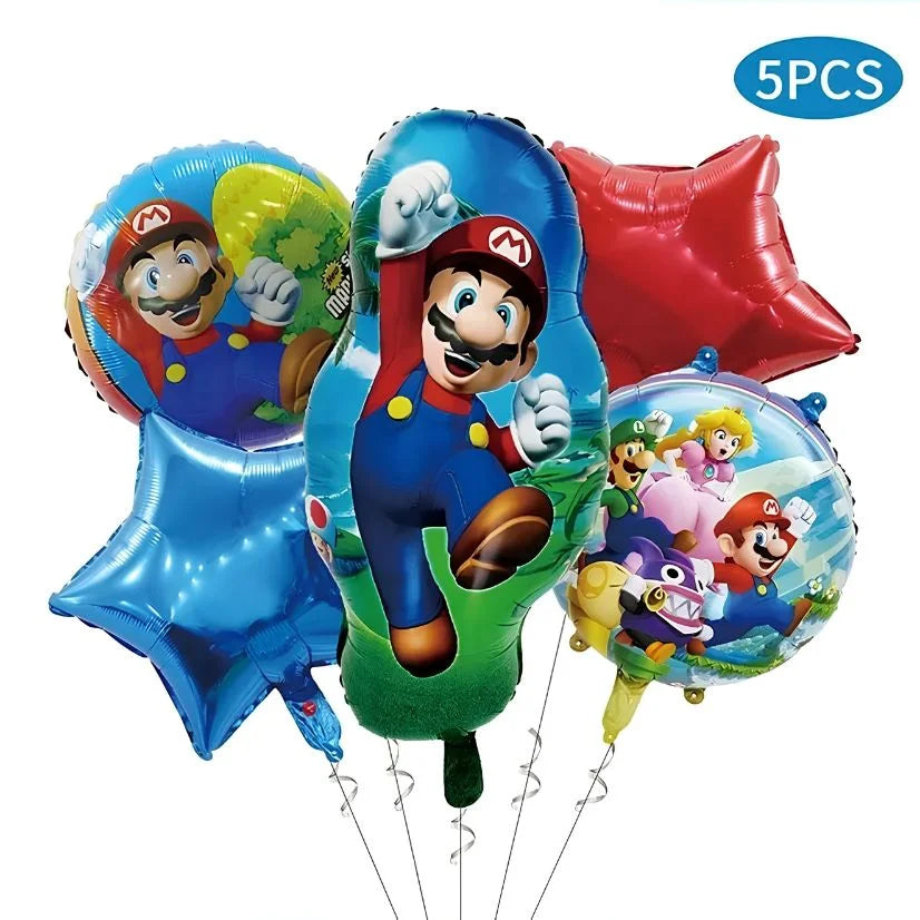 Red Plumber Hero Balloon Bouquet 5pcs