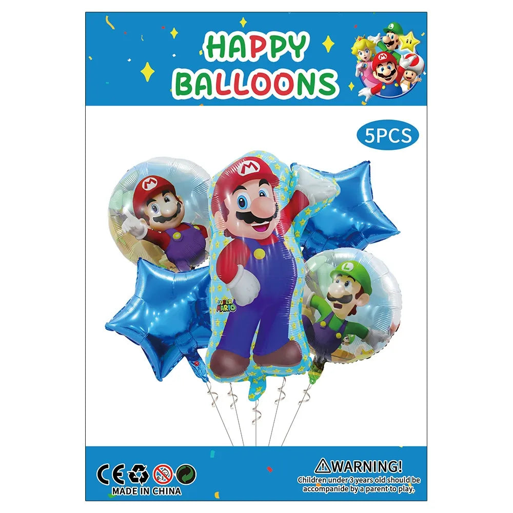 Red Plumber Hero Balloon Bouquet 5pcs