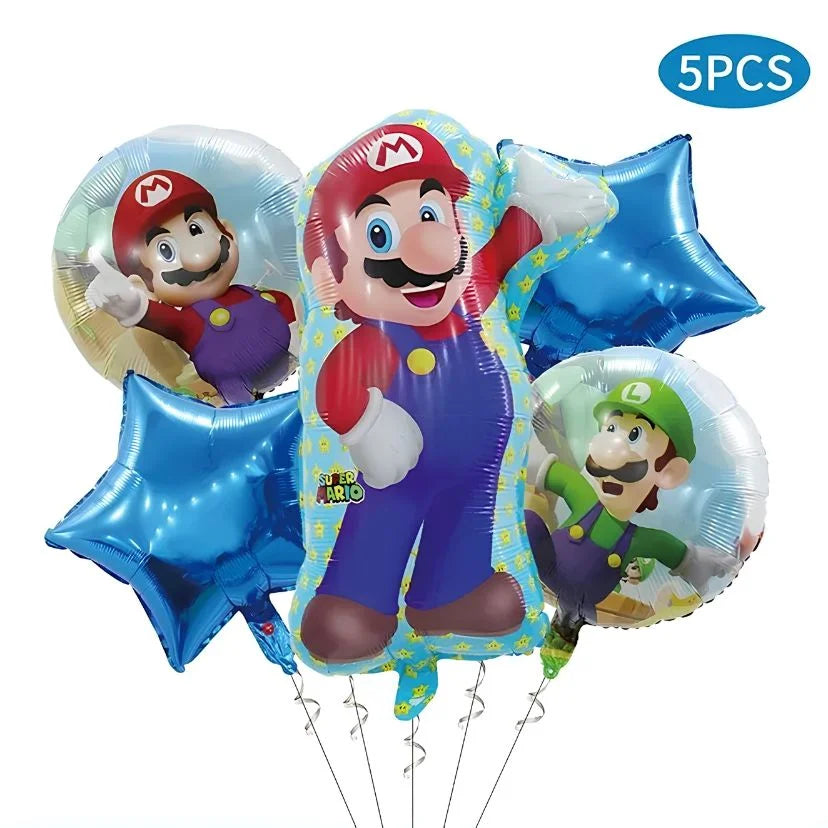 Red Plumber Hero Balloon Bouquet 5pcs