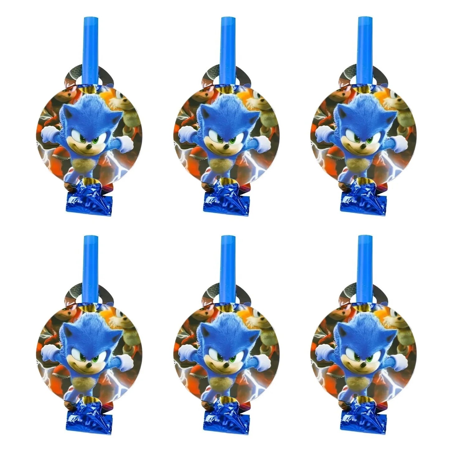 Blue Cartoon Hedgehog Blowouts 6pcs Party Favours