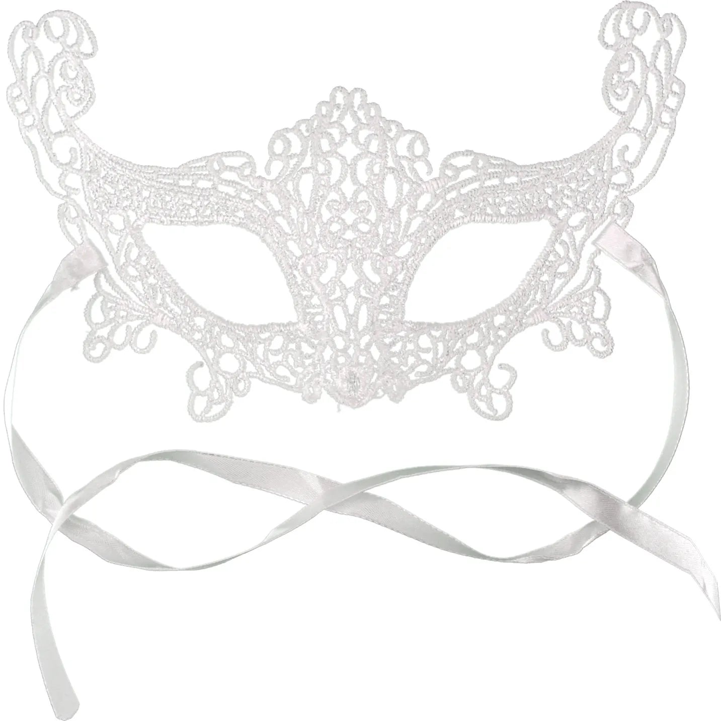 Adult White Fox Lace Masquerade Mask - Party Owls