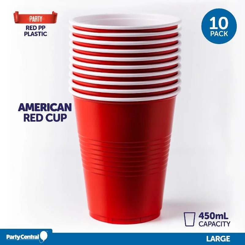 American Style Large Red Plastic Party Cups 450ml 10pcs - Party Owls