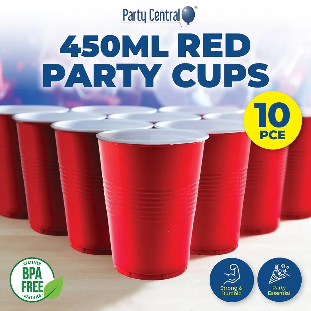 American Style Large Red Plastic Party Cups 450ml 10pcs - Party Owls