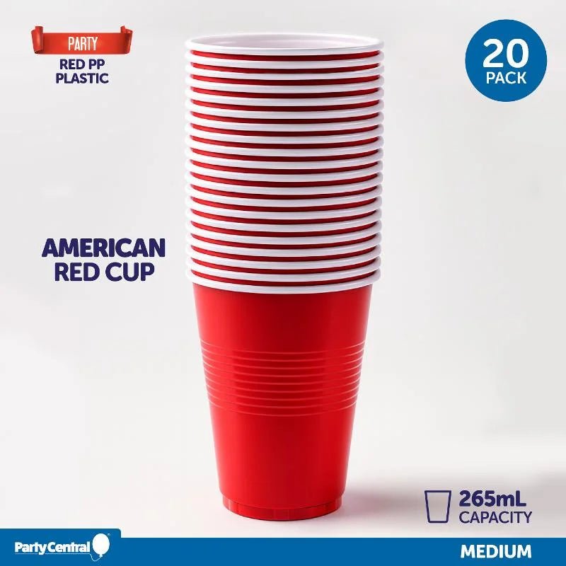 American Style Red Plastic Party Cups 265ml 20pk - Party Owls