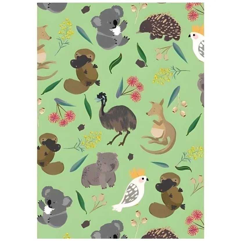 Australia Animals Gift Wrap 1 Sheet Folded Wrapping Paper Koalas Wombats Kangaroos - Party Owls