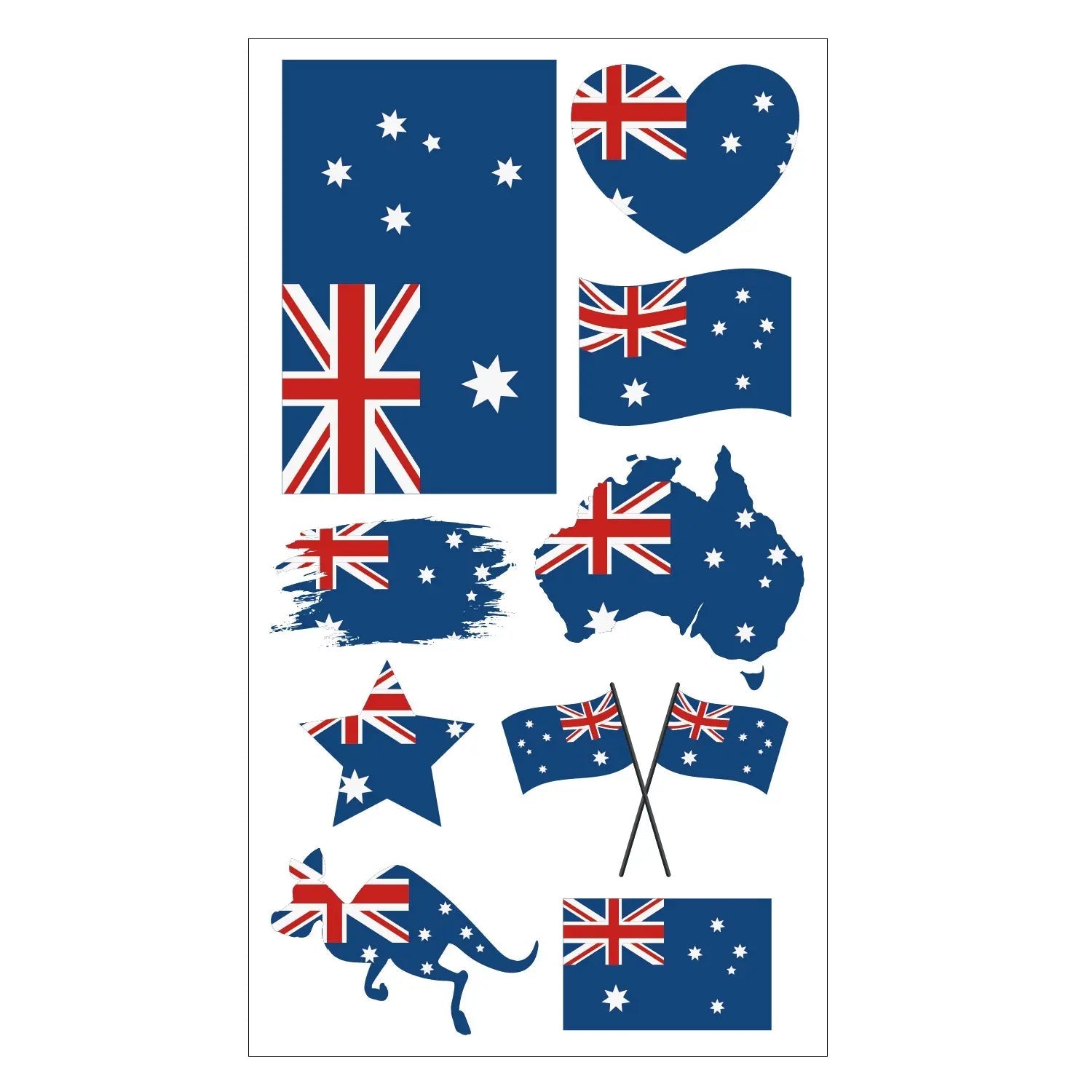 Australian Flags Fake Tattoos Assorted (1 Sheet) Australia Day - Party Owls