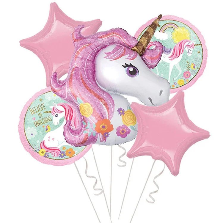 Birthday Unicorn Foil Balloon Bouquet 5pcs - Party Owls