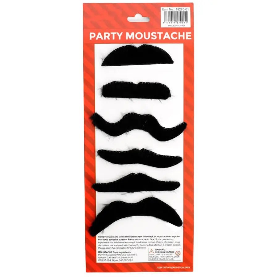 Black Fake Moustaches Set 6pk Self - Adhesive - Party Owls