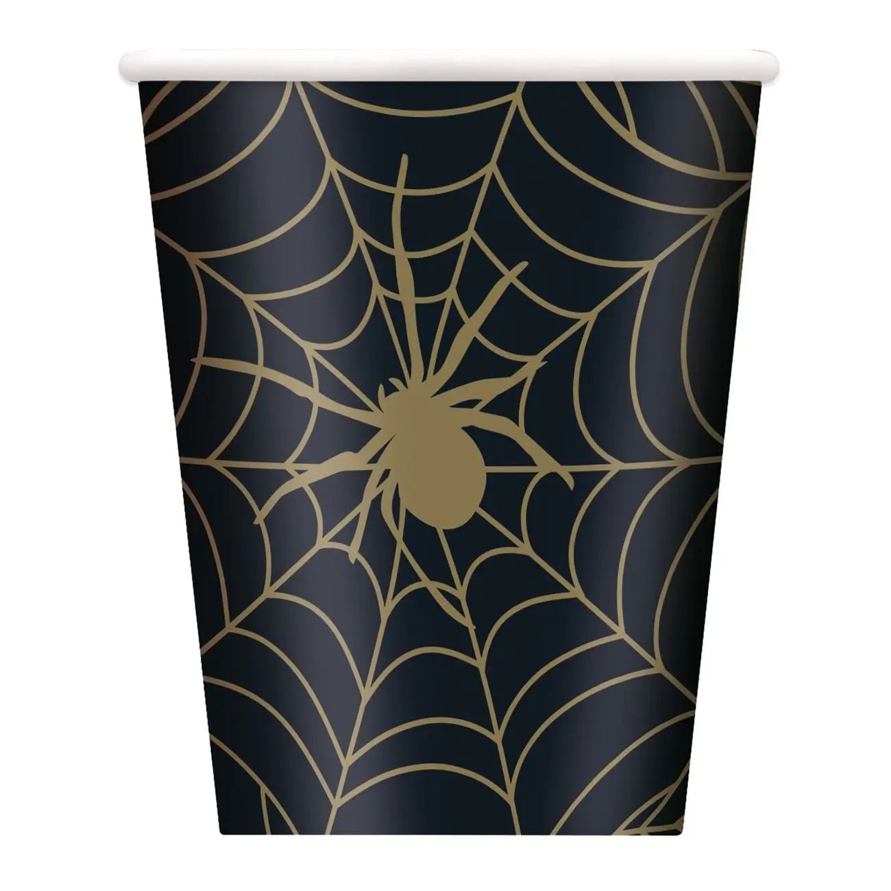 Black & Gold Spider Web Paper Cups 8pk Halloween - Party Owls