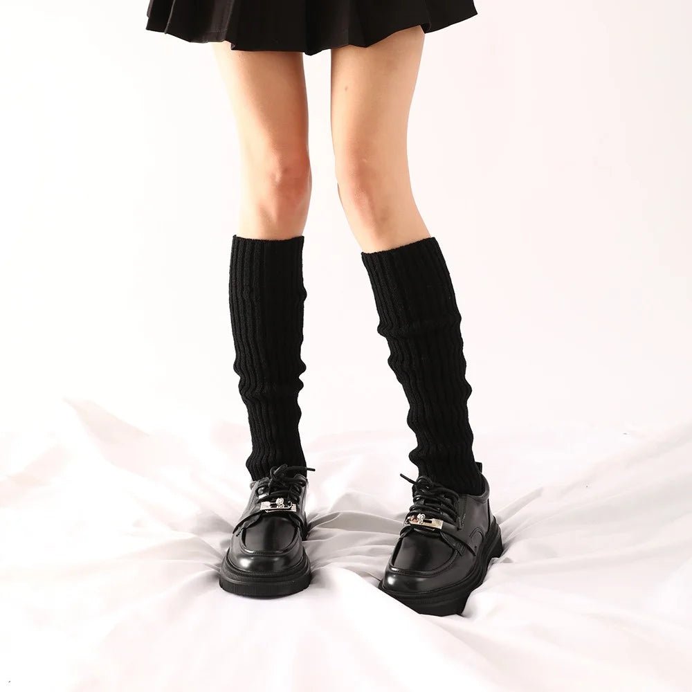 Black Leg Warmers Chunky Knit - Party Owls