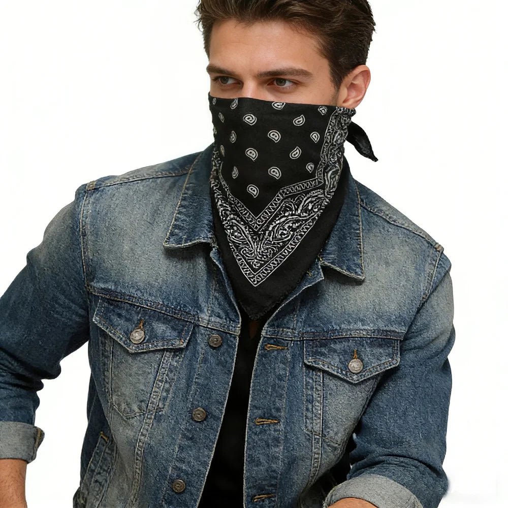 Black Paisley Bandana Head Wrap Neck Scarf Mask - Party Owls