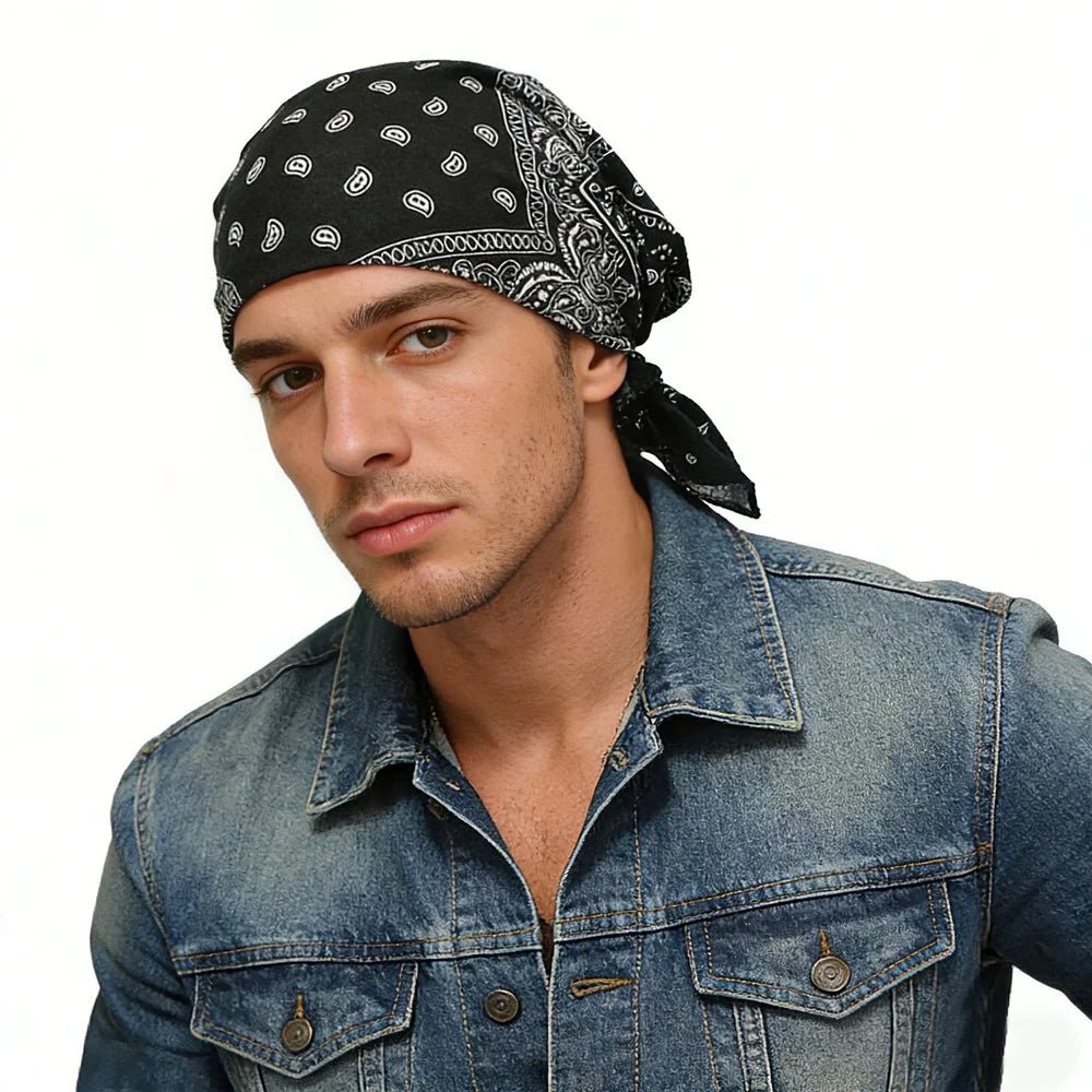 Black Paisley Bandana Head Wrap Neck Scarf Mask - Party Owls