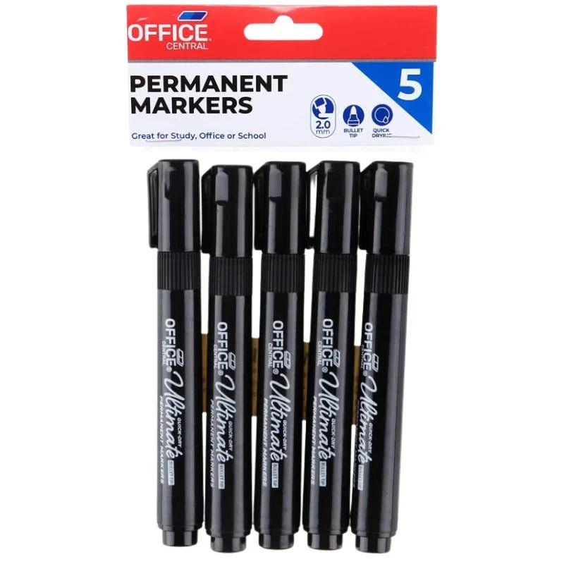 Black Permanent Markers 5pcs Bullet Tips - Party Owls