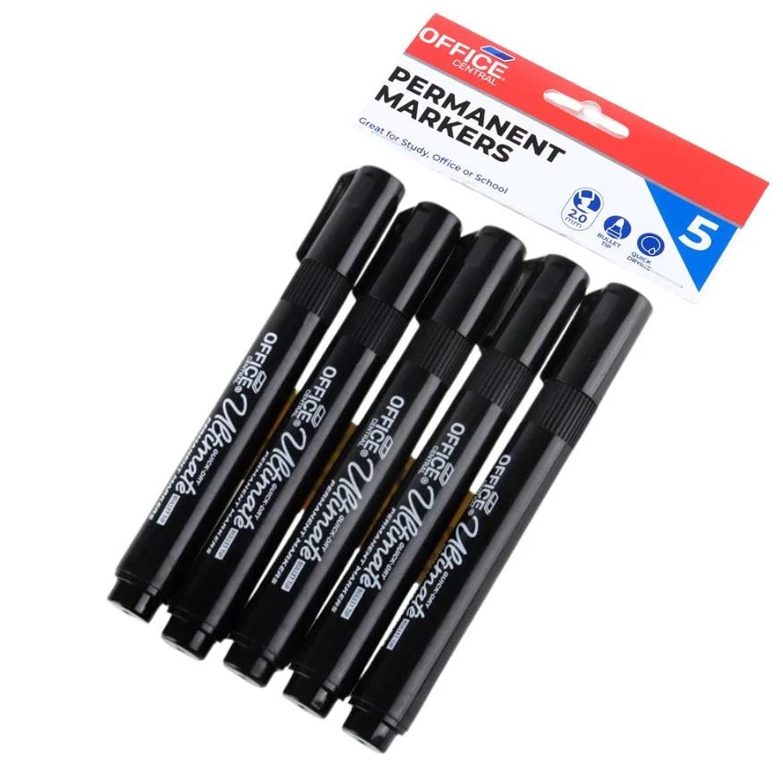 Black Permanent Markers 5pcs Bullet Tips - Party Owls